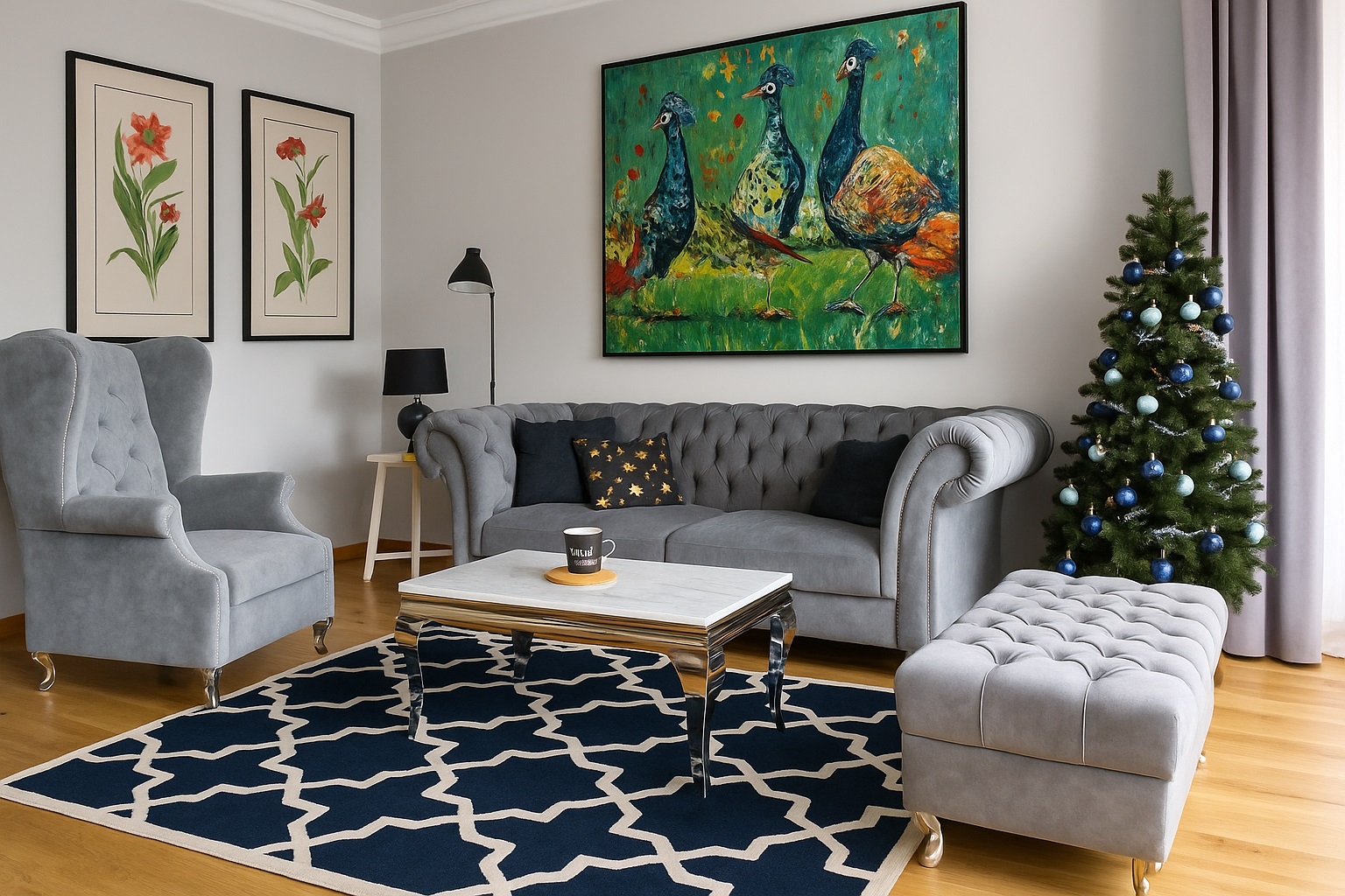 sofa chesterfield eklektyczna aranżacja